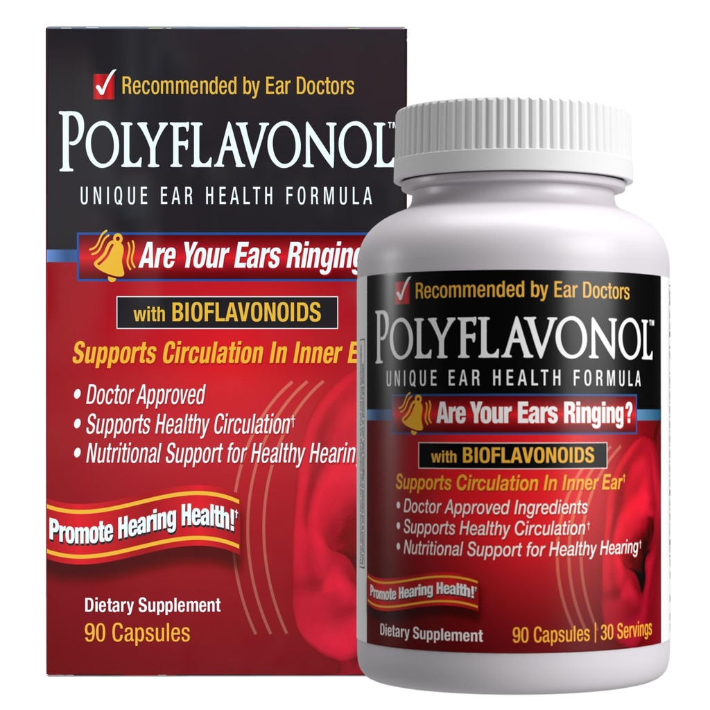 Poliflavonol cu Bioflavonoids, Tinitus Relief, Formula unica de sanatate a urechii, Inel Urechi de sprijin, Suportă Circulație în Ureche Internă, Promovează Heading Health, 90 Capsule, 30 Servings