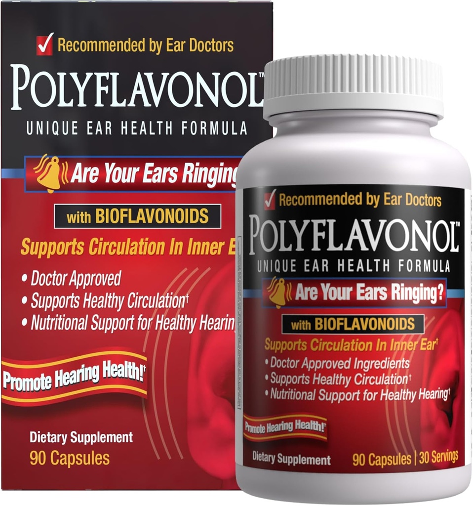 Poliflavonol cu Bioflavonoids, Tinitus Relief, Formula unica de sanatate a urechii, Inel Urechi de sprijin, Suportă Circulație în Ureche Internă, Promovează Heading Health, 90 Capsule, 30 Servings