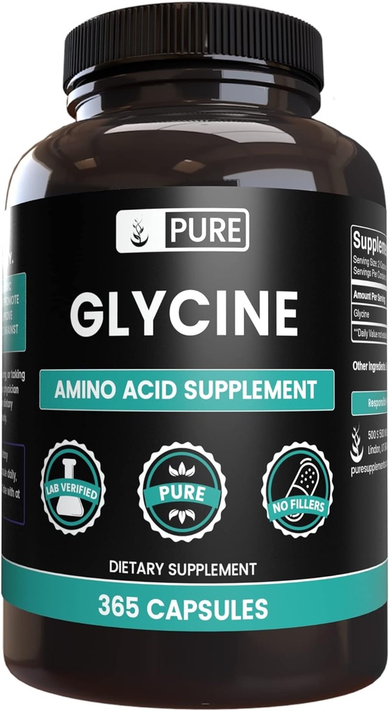 Pure Original Ingredients Glycine (365 Capsules) No Magnesium Or Rice Fillers, Always Pure, Lab Verified