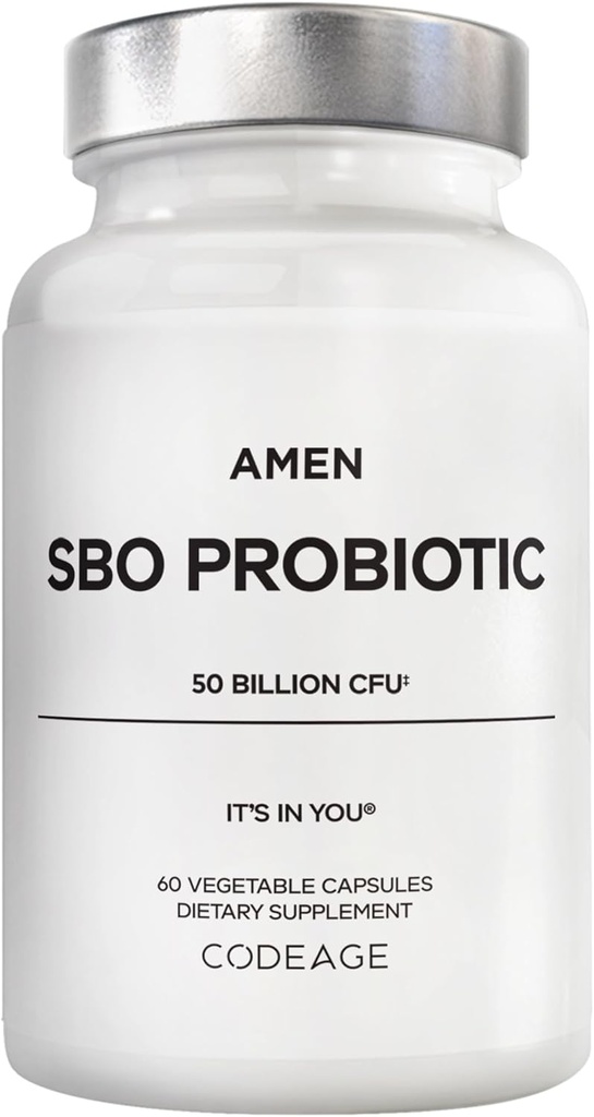 Amin Probiotice Supliment, SBO Probiotice și organice Prebiotice, 50 Miliarde CFU, Perioada de valabilitate Stable, Nu Frigider necesar, Flora Daily Probiotic Formula pentru femei și bărbați, Vegan și non-GMO, 60 capsule