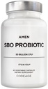Amin Probiotice Supliment, SBO Probiotice și organice Prebiotice, 50 Miliarde CFU, Perioada de valabilitate Stable, Nu Frigider necesar, Flora Daily Probiotic Formula pentru femei și bărbați, Vegan și non-GMO, 60 capsule