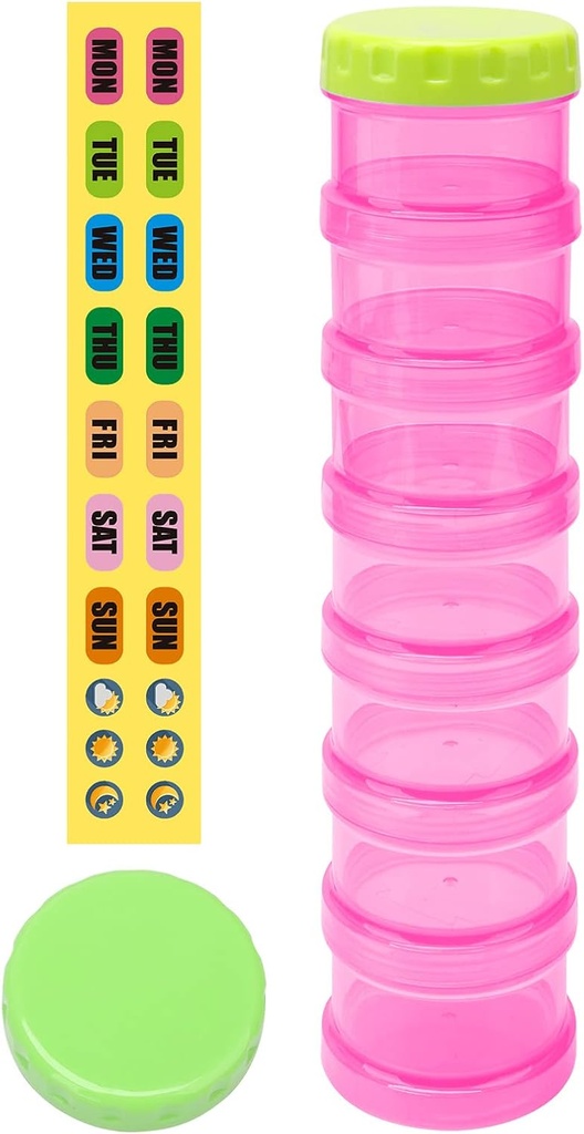 7 zile Organizator pastile caz stivuitor Suplimente Weekly vitamine Pastile Deţinătorul dispenser extra mare Translucid roz cu etichetă şi 2 mai multe Lids