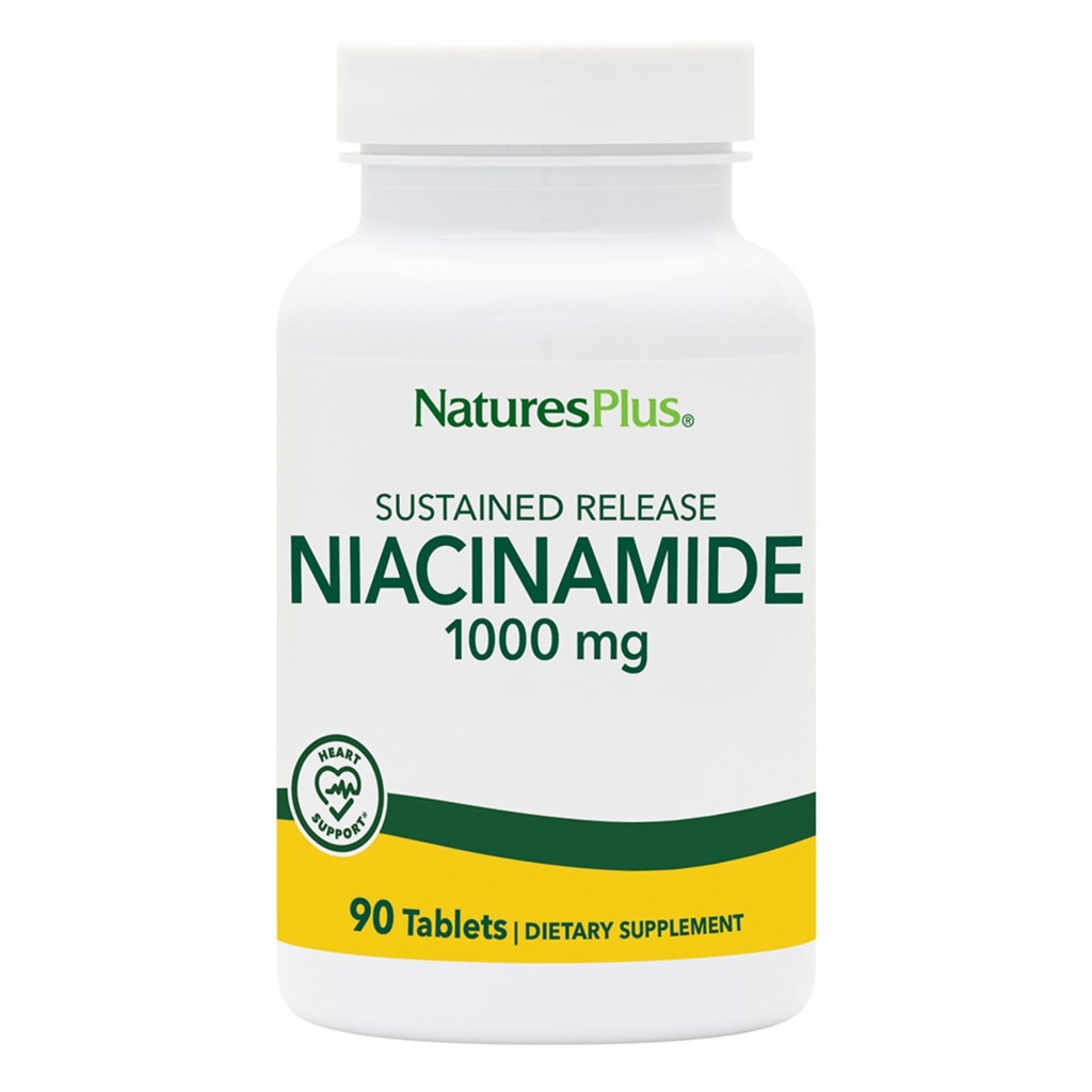 NaturesPlus Niacinamidă, eliberare susţinută - 1000 mg, 90 comprimate - supliment vitamina B3 de înaltă calitate - vegetarian, gluten gratuit - 90 Serviri