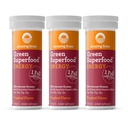 Suplimente energetice uimitoare de iarbă efervescentă: Verzi + Cafeina ceai verde, tabletă de aromatizare cu apă cu antioxidanți, Suport Nootrops, Tropical, 10 Conte (Pachet de 3)