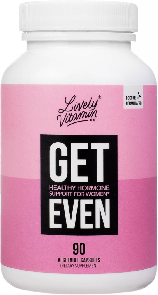 LIVELY VITAMIN CO. Get Even - Women's Hormonal Balance Blend - Helps Reduce Severity of Periods, PMS & Menopause - Eases Cramps & Bloating - Mood Regulation - Period Pain & Discomfort - 90 Count