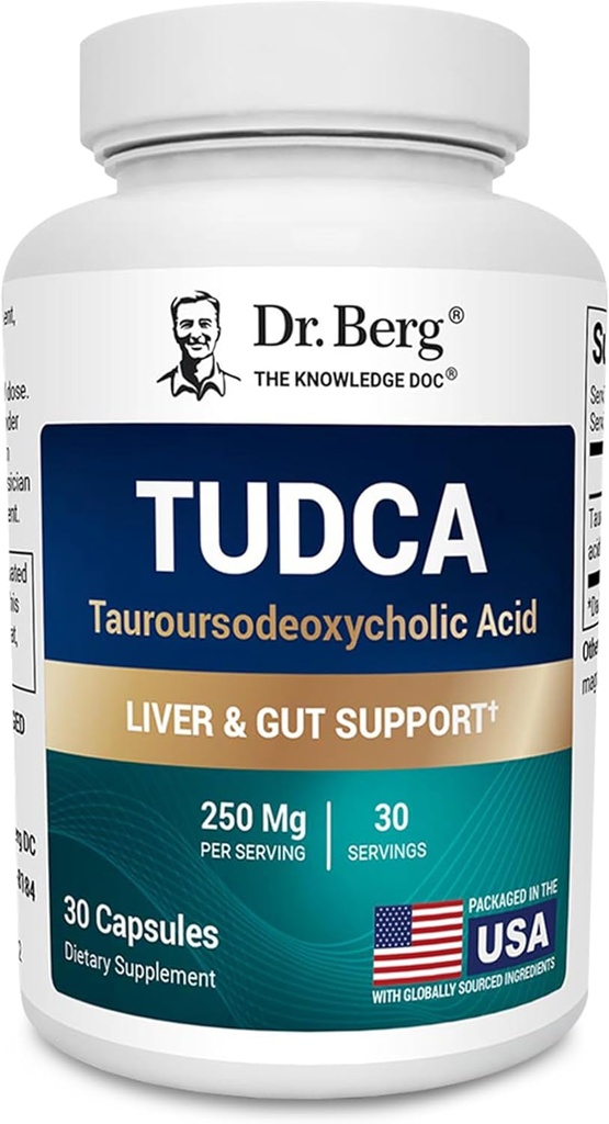 Berg TUDCA Supliment (Tauroursodeoxicolic Acid) - Formula puternica pentru sanatatea ficatului, flux biliar, suport pentru vezica biliara si sanatate digestiva* - 30 capsule