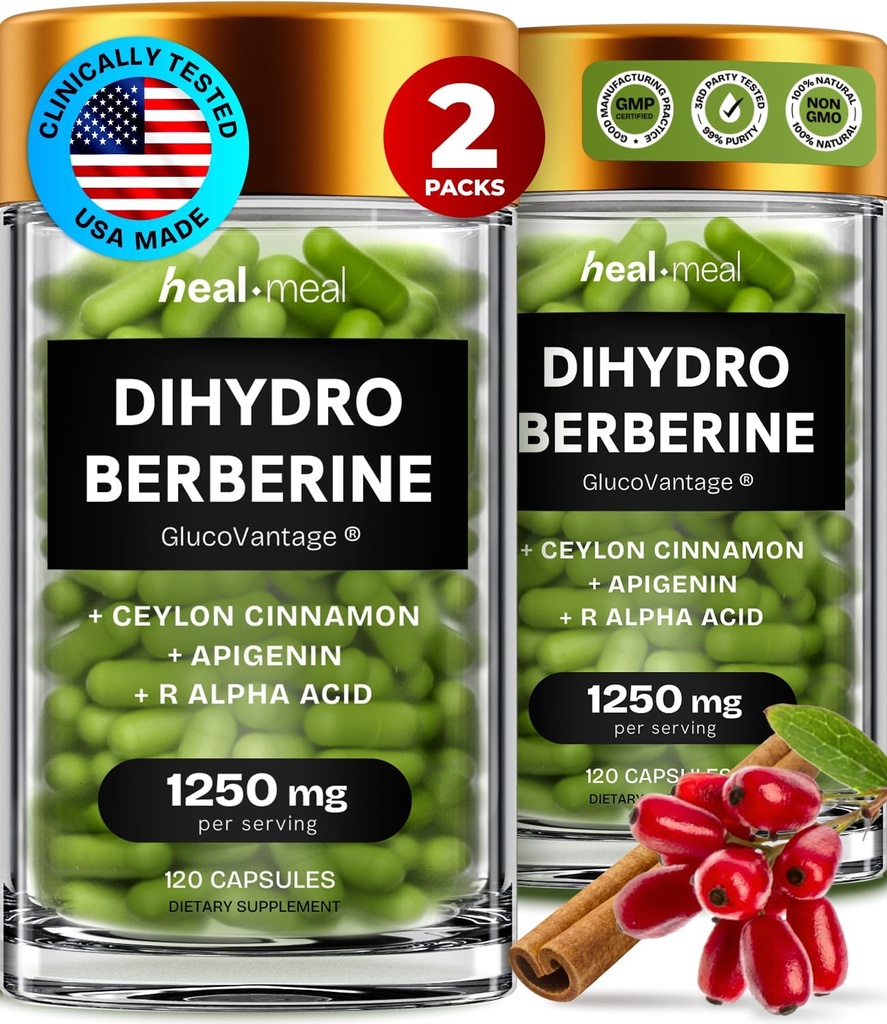 Suplimentul Dihidroberberine - Dehidro Berberine Organice -Super Berberine Supliment cu Ceylon Scorțișoară & R Acid lipoic alfa & Apigenin - Hydroberberine 240 capace (2 cutii)