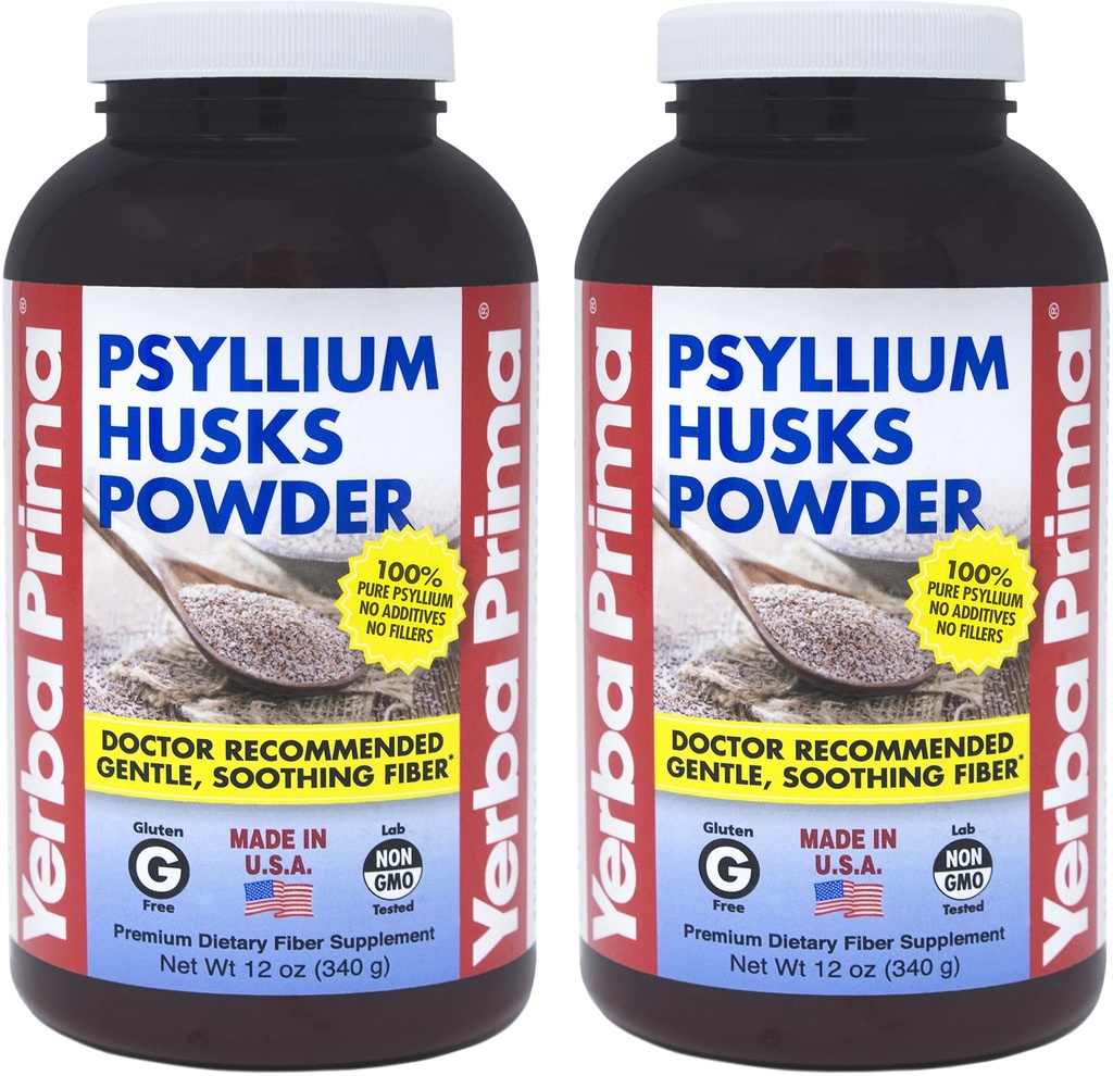 Yerba Prima Psyllium Husk Powder 12 oz (Pachet de 2) - Natural Fiber Supplement