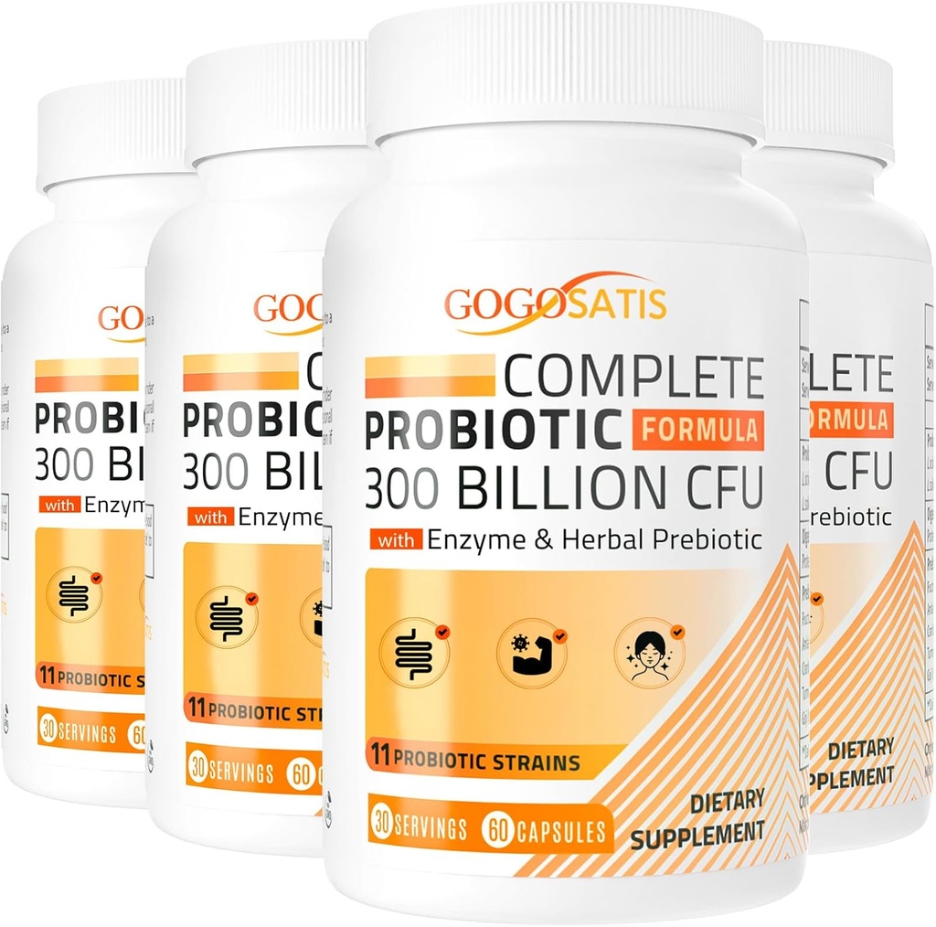 Probiotice pentru femei și bărbați, 300 Miliarde CFU 11 Tulpini + Organic Herbal & Enzime digestive, Probiotic pentru Digestive Health, Gaz & Blooting, Imun, Sanatate Gut pentru Femei & Barbati, Perioada de valabilitate Stabil, 240 Capsuri