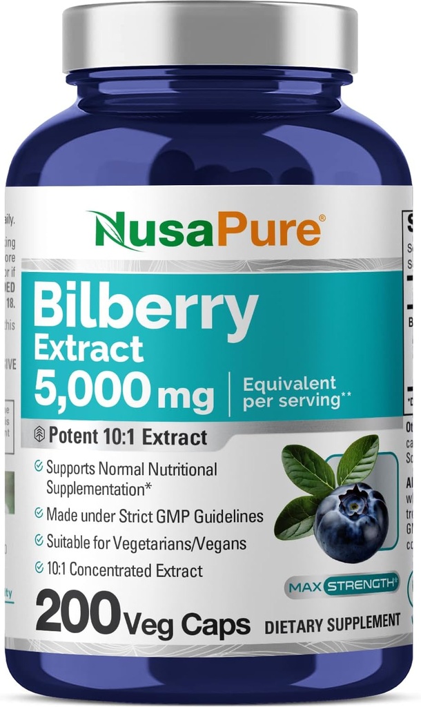 NusaPure Extract de bilberry 5000mg 200 capace vegetariane (non-GMO, Vegan)