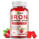 Supliment de fier Gumies, 65mg Fier si 250mg Vitamina C pentru femei Barbati Copii, Vegan naturale Gummy de fier cu vitamina A, B-complex, Biotina, Zinc si Folate Energy Support & Immune Health, 60 Gummies
