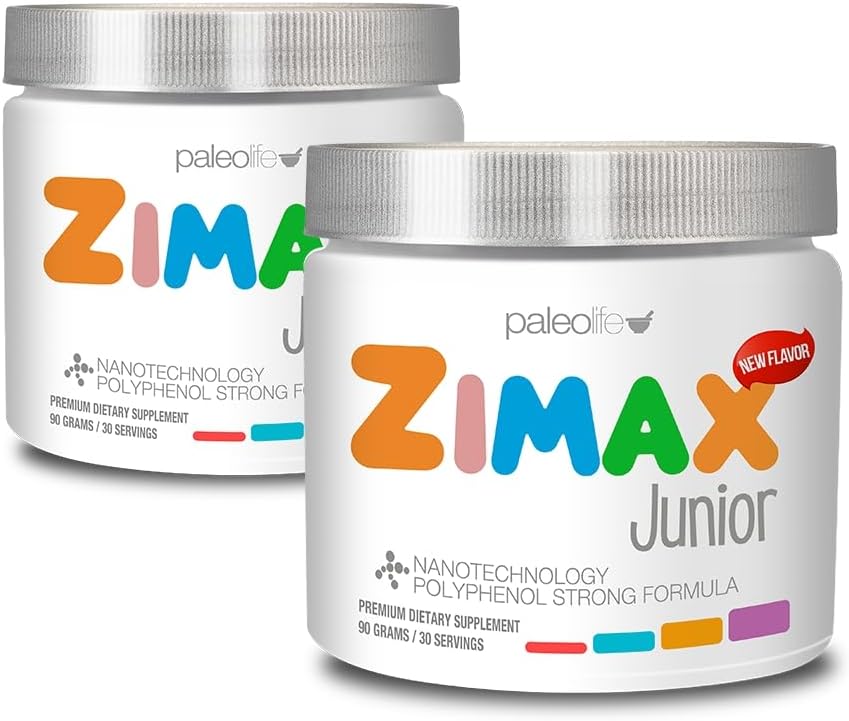 ZIMAX Junior Super Antioxidant pentru copii și adolescenți între 4 și 16 ani, 100% Natural cu vitamina C, magneziu, vitamina D3, Curcumina, ghimbir și minerale