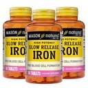 Mason Natural Slow,Release Fier (Ferous Sulfate) 50 mg comprimate, 180 zile de aprovizionare, supliment de mare potenta, blând pe stomac, 3 ambalaj