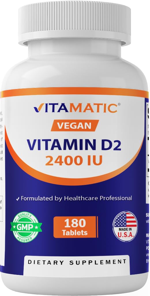 Vitamina Vitamatic D2 60 mcg (2400 UI) - Ergocalciferol - 180 comprimate vegetariene (180 comprimate (pachet de 1)) (1 flacon)
