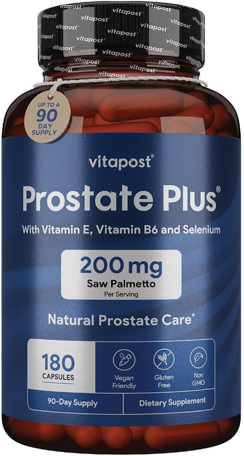 Prostate Plus Natural Prostate Care și Suplimentul de sănătate urinară pentru bărbați îmbogățiți cu fierăstrău Palmetto, vitamina B6, vitamina E, seleniu și zinc. 180 capsule