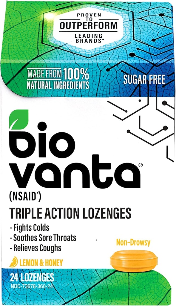Biovanta Ingrediente naturale Lozene fără zahăr pentru tuse, rece și Sore gât, 24 Lemon Honey Throat Lozenges