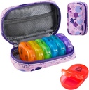 Serfeymi Weekly Travel Pill Organizator 2 Times A Day AM PM Upgraded Rainbow Pill Box 7 Ziua cu Portable Zipper PU Pilula din piele, Medicina Organizator pentru pastile, vitamine, uleiuri de pește - Purple 02