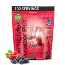 PulbereVitamina Electroliti Pulbere Plus (100 Serviri) Raspberry Electrolit Pulbere, Zero Calorie, Keto, 0 Zahăr, Nu Maltodextrin, 1000mg Potasiu,120mg Calciu,120mg Magneziu, Energie Hidratare Pulbere
