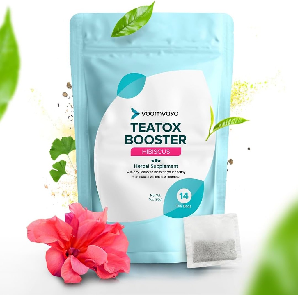 VoomVaya TeaTox Booster Senna Tea - 14-Day Detox Ceai pentru Utilaje Blooting, Detox Cleanse, Mood Boost - Hibiscus Flavor