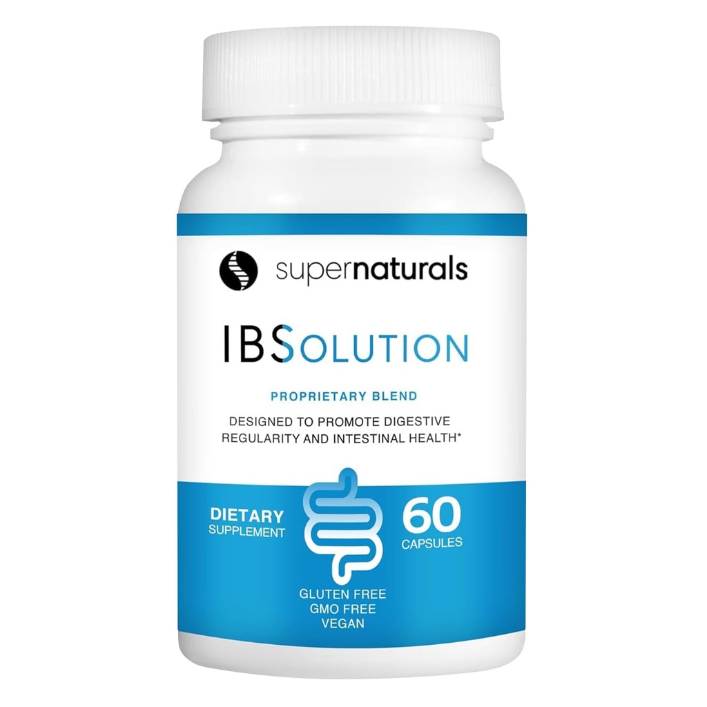 Supernaturals IBSolution - Made in USA, Non-GMO, Gluten Free & Vegan (60 capsule) - Digestive Gut Health Supplement with Psyllium Husk - Gas, Blooting, Diaree, Constipație Relief, Durere abdominală