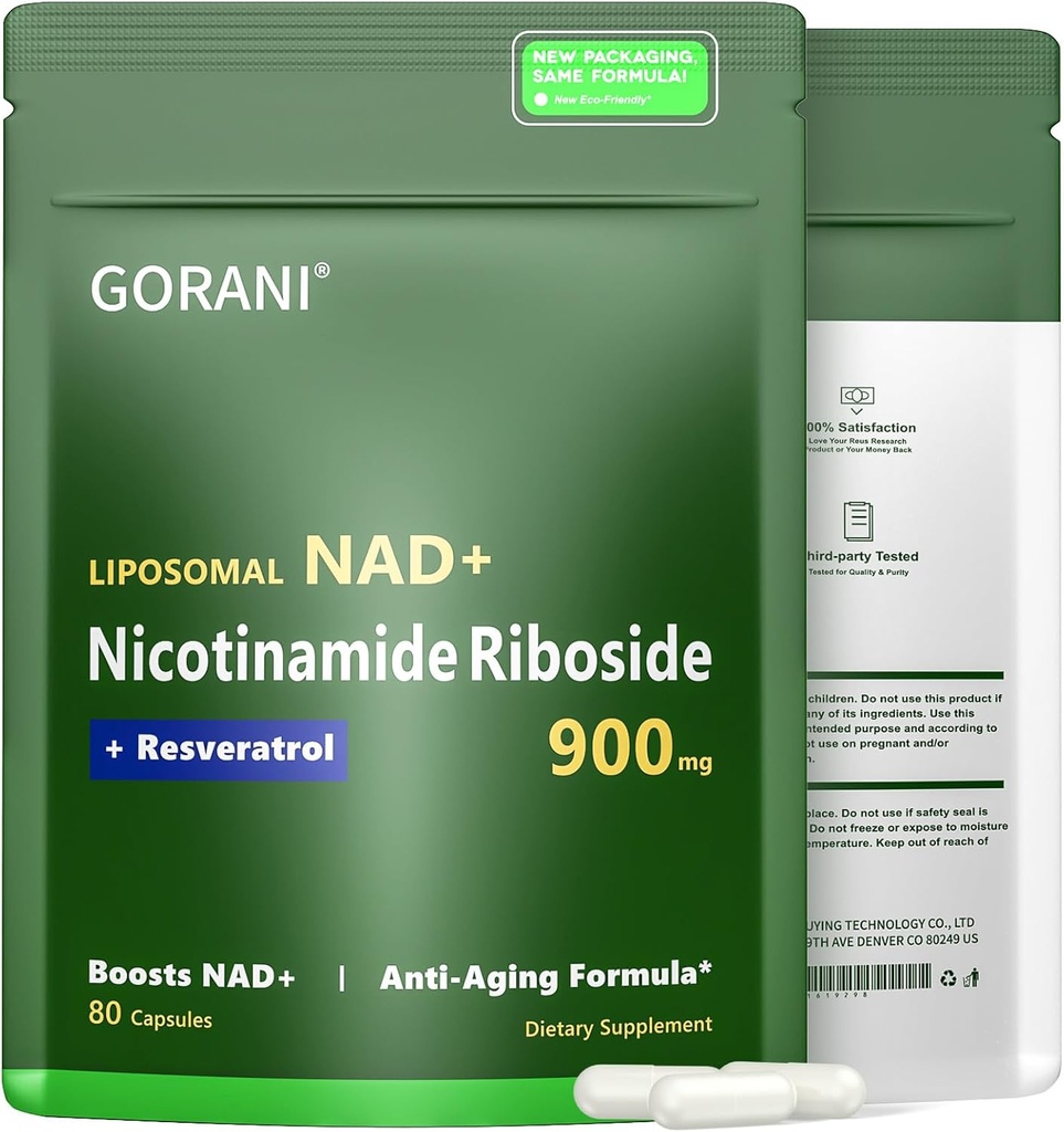 Gorani NAD+ Supliment 900MG, Nicotinamidă Ribozidă, Resveratrol lipozomal, Querbetin (1)