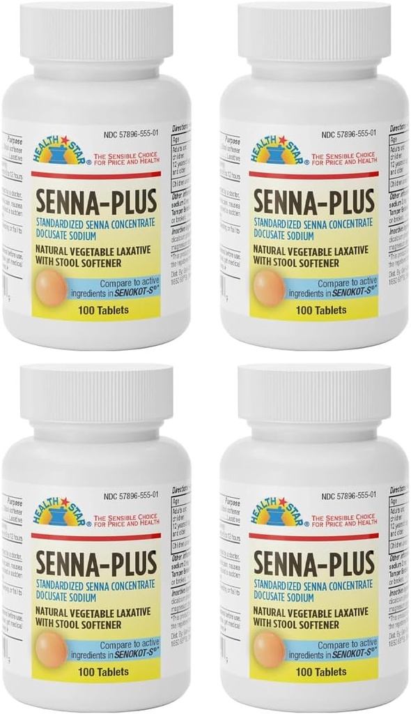 GeriCare Senna Plus Laxativ natural de legume cu Stool Softener, Docusate Sodium 50mg, Sennozides 8.6mg 100 Count (Pachet de 4)
