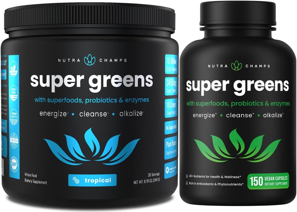 NutraChamps Tropical Super Greens Pulbere & Super Greens Capsule