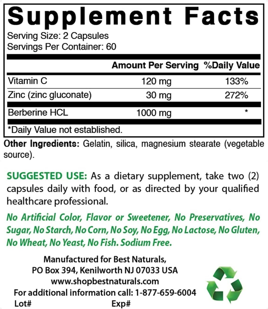 Cele mai bune naturale Berberine Plus 1000mg & Querbetin cu Bromelain