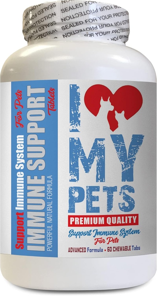Iubesc PETS meu LLC Immune Dog Tratează - PET Suport Imun - Câini și Pisici - Booster - Sănătoși - Mulge de carne pentru câini - 60 tratează (1 flacon)