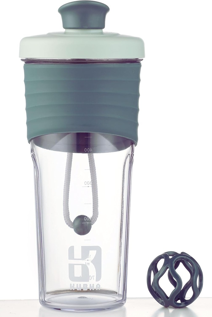 2 Generație Shaker flacon pentru proteine cu bila de amestecare - Perfect pentru antrenamente și utilizare în aer liber, 24-Ounces Whey Shaker de proteine cu măsurare clară (Black Green)