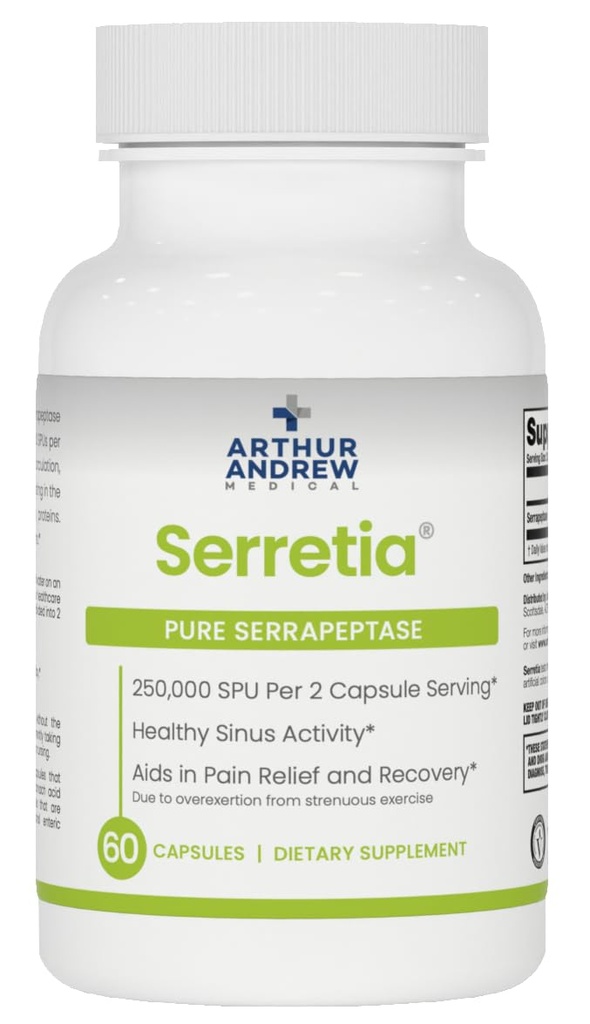 Arthur Andrew Medical, Serretia, Serrapeptase Formula pentru Muschi si Suport Sinus, 60 Capsule