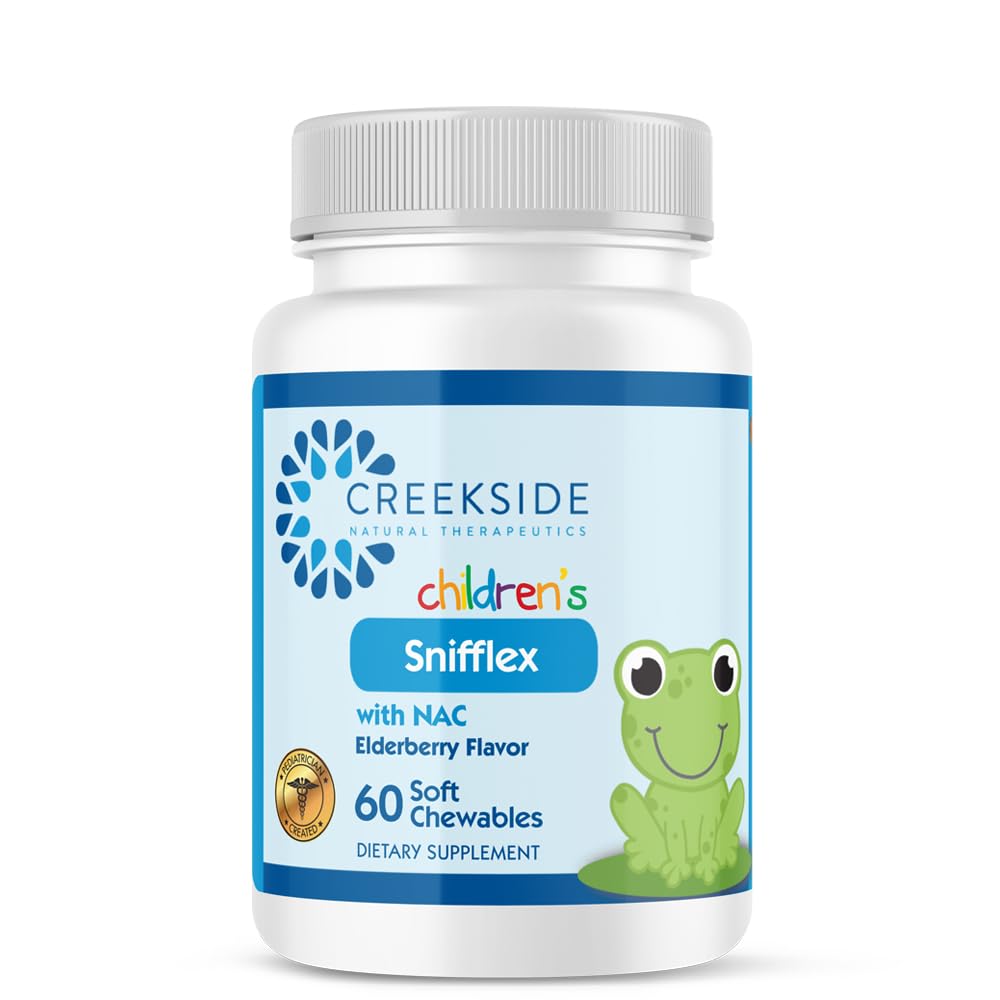 Creekside Naturals Snifflex, Sinus & Respirator pentru copii, Elderberry for Immune Health, Pediatru Formulat cu NAC, Querbetin & Bromelain, Zero Sugar, Vegan, 60 Soft Chewables