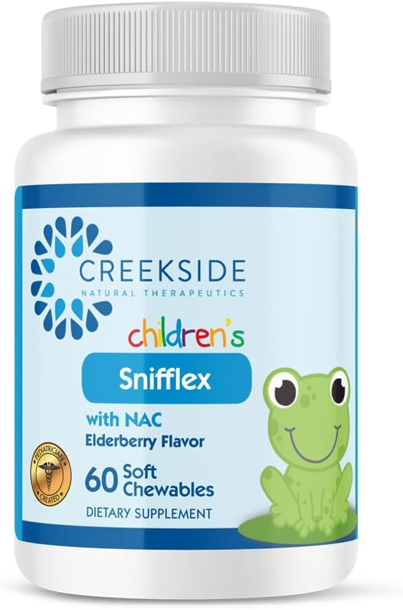 Creekside Naturals Snifflex, Sinus & Respirator pentru copii, Elderberry for Immune Health, Pediatru Formulat cu NAC, Querbetin & Bromelain, Zero Sugar, Vegan, 60 Soft Chewables