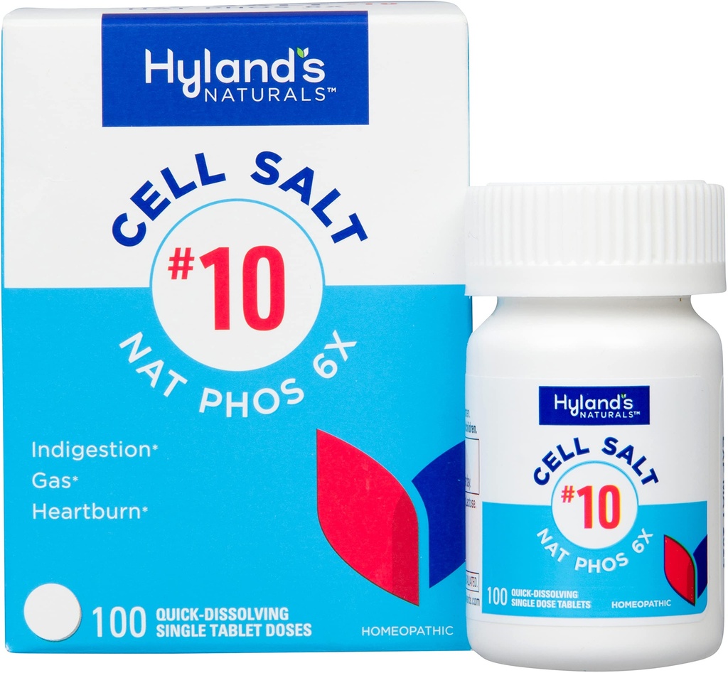 Hyland Nr. 10 Celulele de sare NAT Phos 6X Tablete, Relief Natural de arsuri la stomac, gaz, şi Indigestie, rapid Dizolvarea tabletelor, 100 Conte
