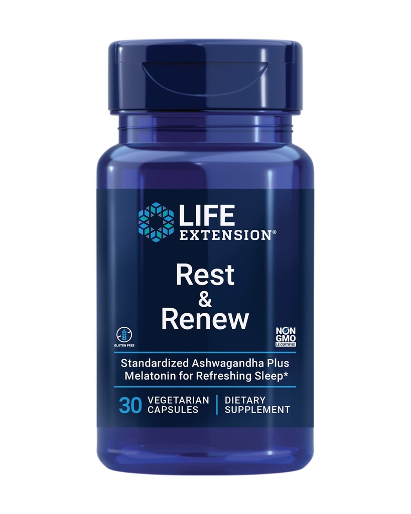 Life Extensie Odihnă & Reînnoirea, pentru o noapte revigorantă & Restaurantă Somn, Gluten-Free, Non-GMO, Vegetarian, 30 Capsule