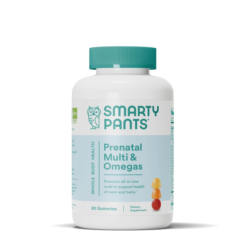 Vitamine prenatale SmartyPants pentru femei, Gume multivitamine: Omega 3 Ulei de pește (EPA/DHA), Biotină, Metilfolat, vitamina D3, C, vitamina B12, B6, A, K & Zinc, Inositol, 80 Conte (20 zile de aprovizionare)
