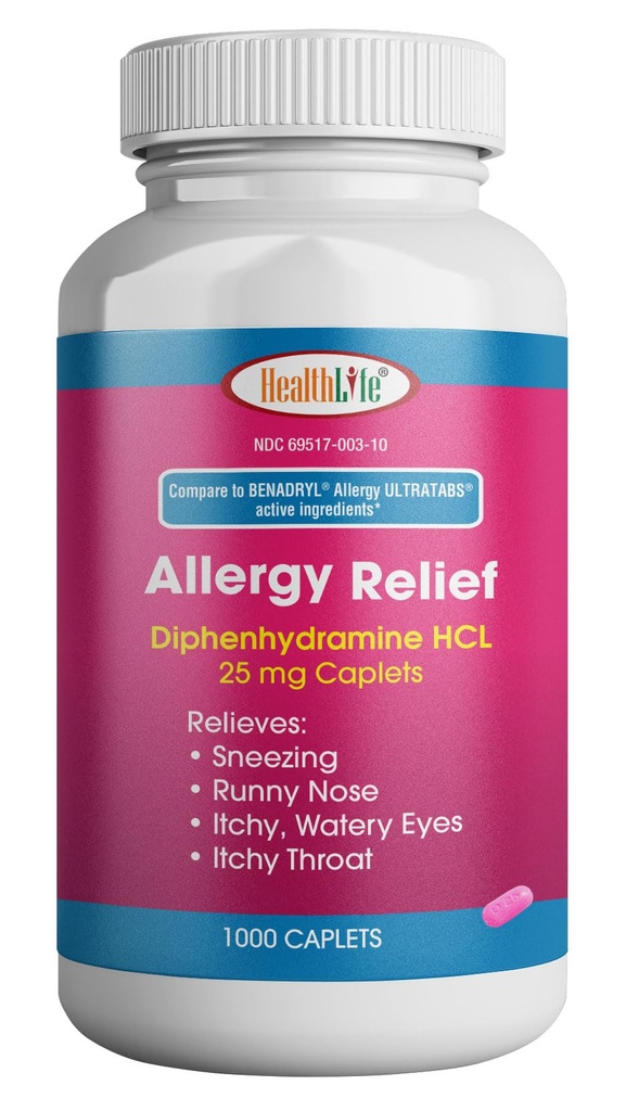 Sănătate LFE Alergie Relief, Medicina Difenhidramină HCl Caplete, 25 mg 