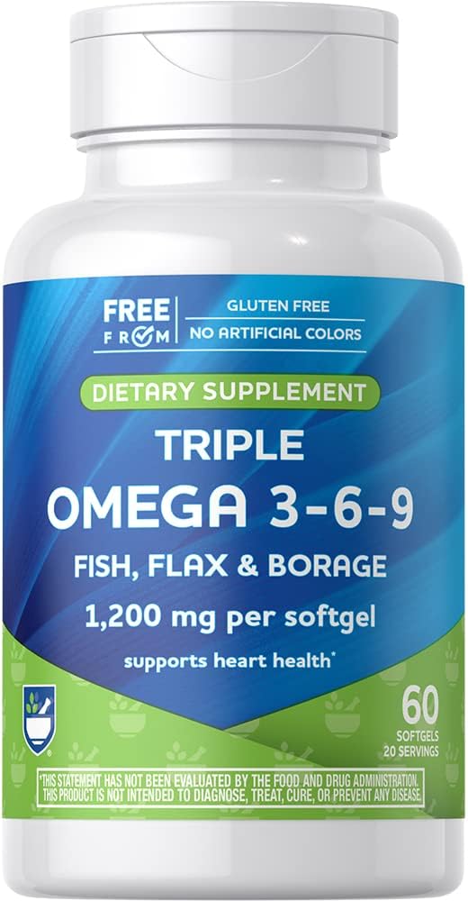 Rite Aid Triple Omega 3, 6, 9 Softgels - 60 Conte de ulei de pește pentru a sprijini o inimă sănătoasă, DHA și EPA, semințe de in și ulei de Boraj