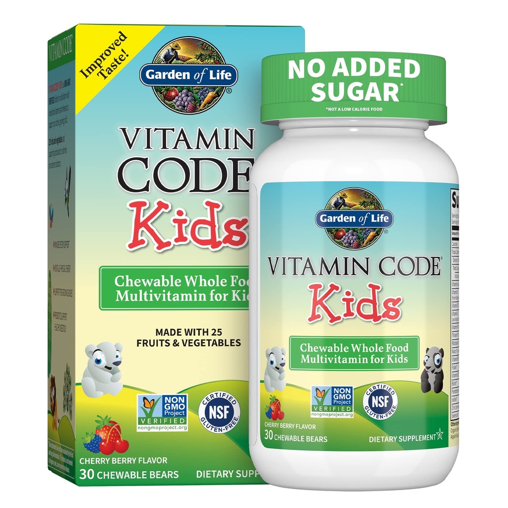 Gradina de viata Vegetarian Multivitamine Supliment pentru copii - Vitamina Cod pentru copii Chembable alimente crude cu probiotice, 30 Ursi masticabili