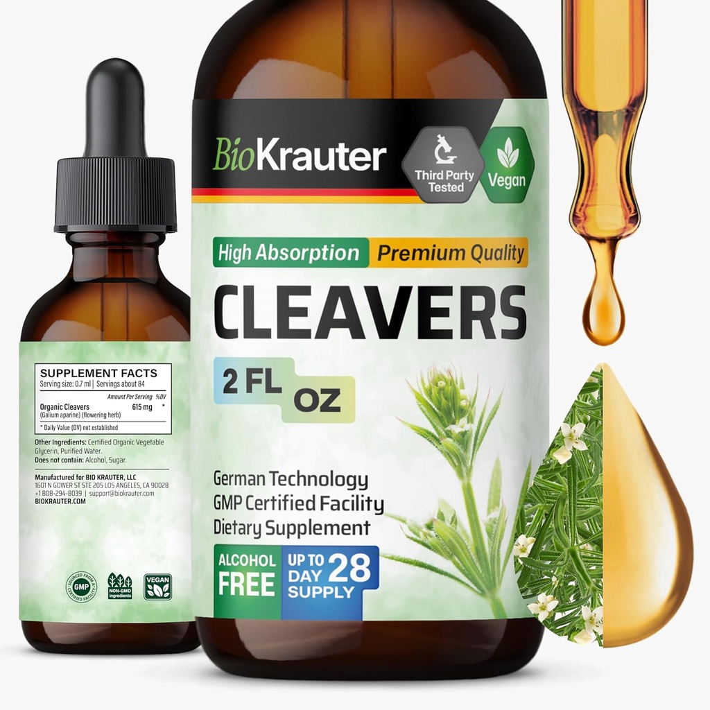 BIO KRAUTTER Cleavers Tincture - Cleavers Extract de Herb Liquid - Detox natural - Alcool și zahăr fără - extract Vegan 2 Fl.Oz.