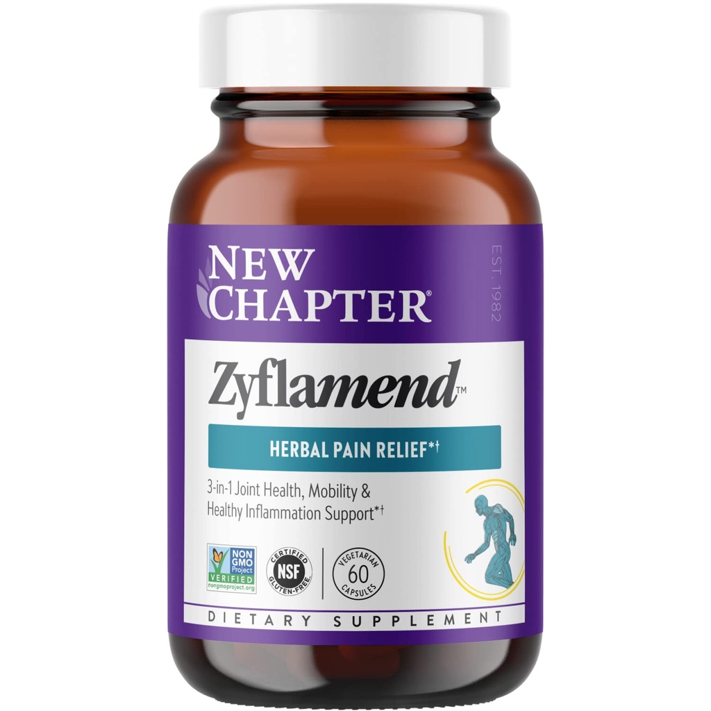 Noul capitol ZyflamandTM Multi-Herbal Pain Relieiver+ Supliment comun, 10-in-1 Superfood Blend cu ghimbir & Turmeric pentru răspuns inflamație sănătoasă & Herbal Pain Reliever+, 60 Conte