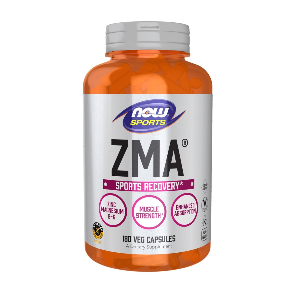 now Foods Sports Nutrition, ZMA (Zinc, Magneziu și vitamina B-6), Absorbție îmbunătățită, Recuperare sportivă*, 180 capsule