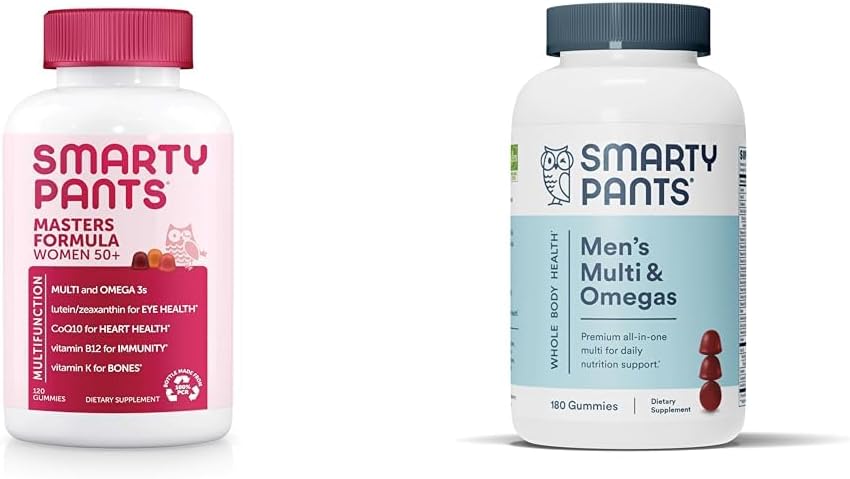 SmartyPants Gummy Multivitamine pentru femei 50 și peste: Omega 3 ulei de pește (EPA/DHA), metilfolat și multivitamine pentru bărbați, gume: Omega 3 ulei de pește (EPA/DHA), metilfolat, CoQ10