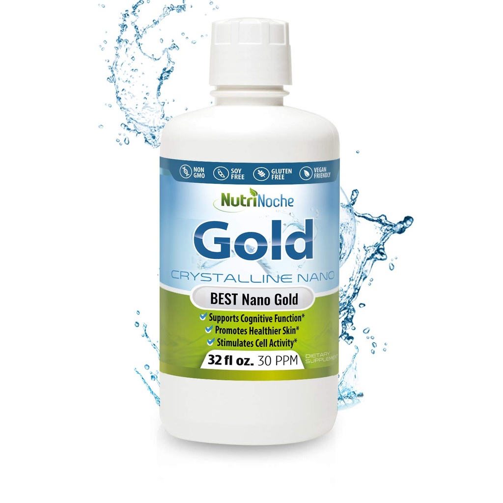 Colesterol aur lichid supliment organic de Nutrinoche - 100% pur Nano aur mineral - Suportă Claritatea mintală, Focus & Relaxare - 32 oz flacon - Vegan, Gluten-Free - Crystalline- 30 ppm
