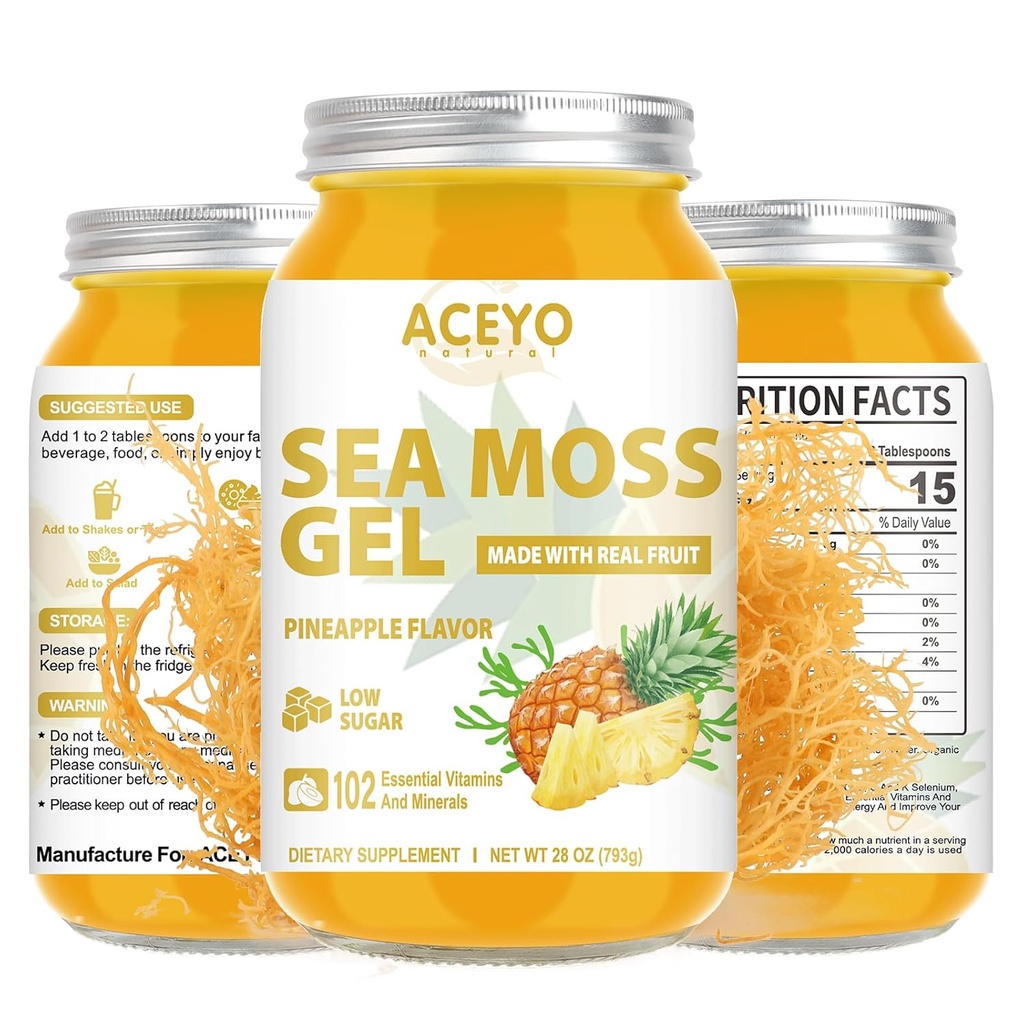 (28 OZ) Sea Moss Gel Raw Aromat irlandez Seamoss Gel Natural Vegan Ananas 102 Vitamine și Minerale Wild Harvested Non-GMO.
