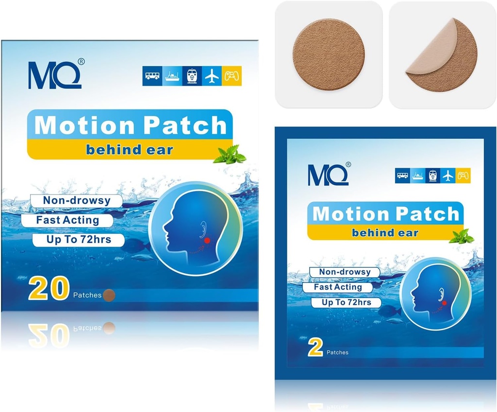 MQ 20ct Motion Sickness Patches, Culoare închisă, Sea Sickness Patches Non Drowsy & Waterproof, Cruise Ship Travel Essentials, Rapid Acting & Long During 72H