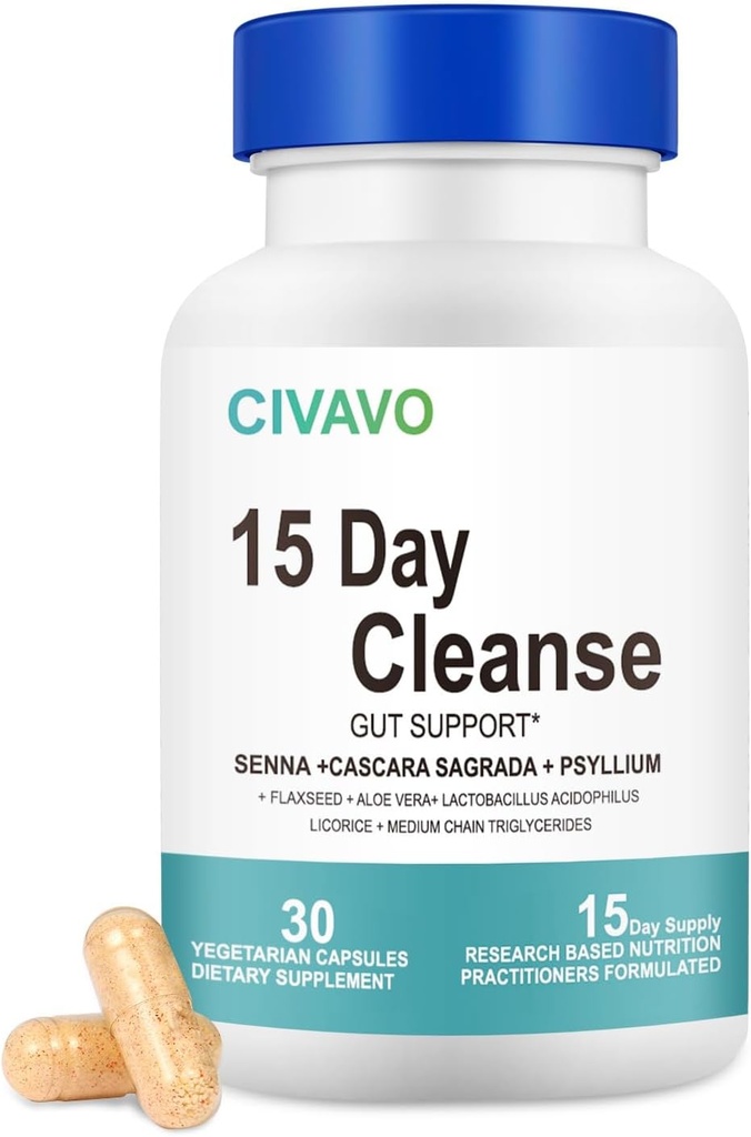 15 zile Gut Cleanse pentru femei și bărbați- curaj și suport de colon- Probiotice și Psyllium Husk Curățarea Bowel capsule de rezolvare, Supliment alimentar (30 capsule)