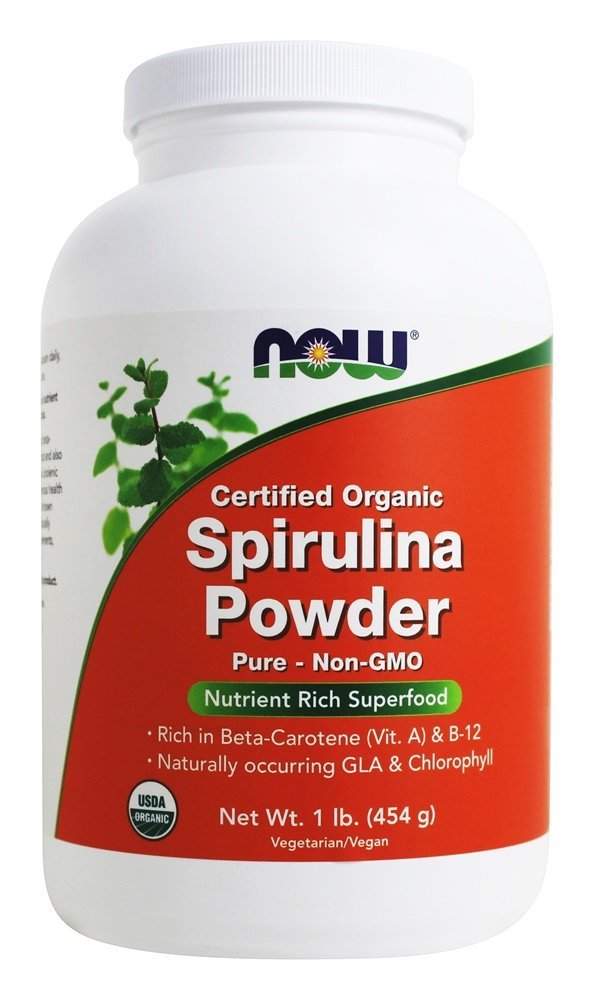 now Foods Suplimente, Certified Organic, Spirulina Powder, Rich in Beta-Caroten (Vitamina A) și B-12 cu GLA & Clorofila naturala, 1-Pound