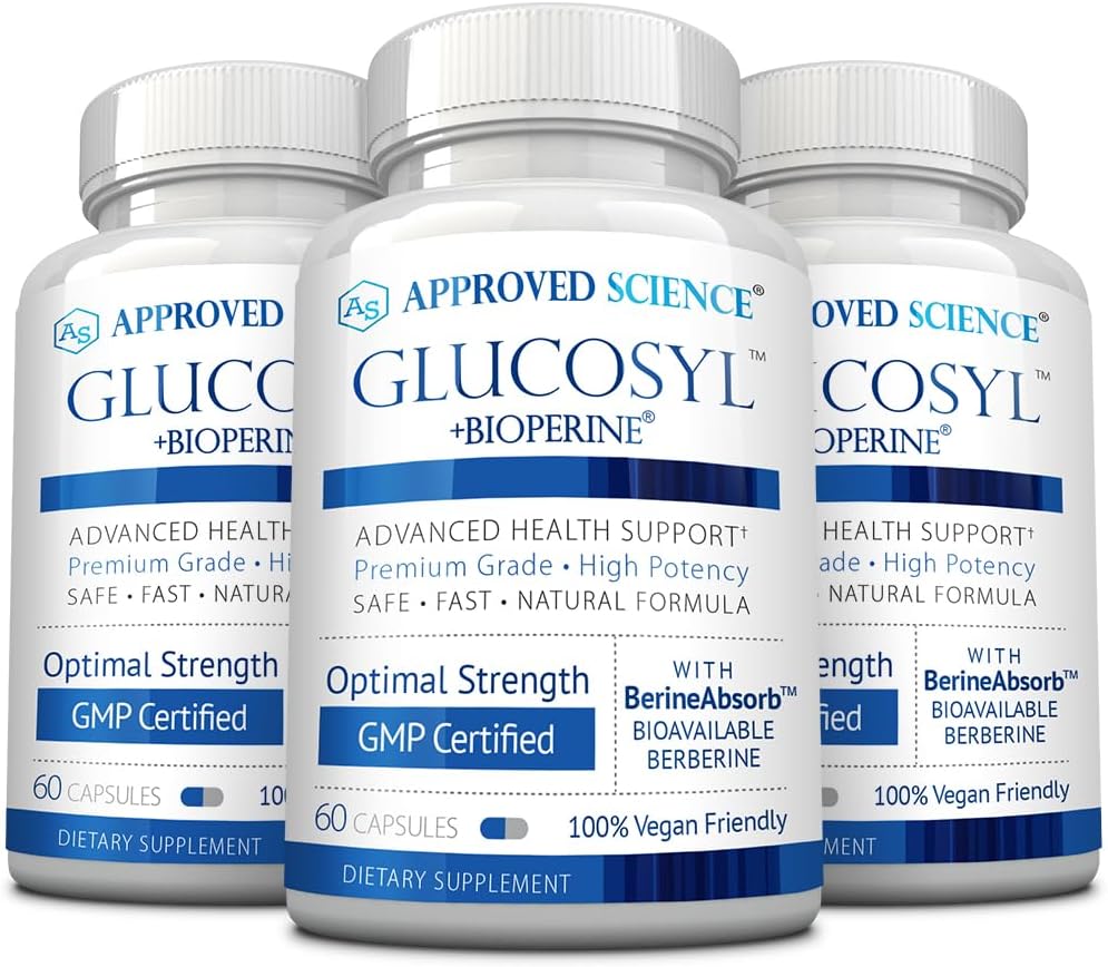 Stiinta aprobata Suplimentul Glucosyl - 250 mg Berberine, Mulberry, Aqueous Scorțișoară - 60 capsule Vegane - Pachet de 3