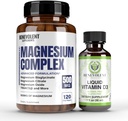 Complex de magneziu cu 5 forme cele mai bune & Liquid Vitamina D3 5000 UI Bundle - 4 luni Aprovizionarea cu 500 mg glicinat de magneziu, oxid, taurat, Chelat, Citrat de magneziu - Sleep & Immune Support